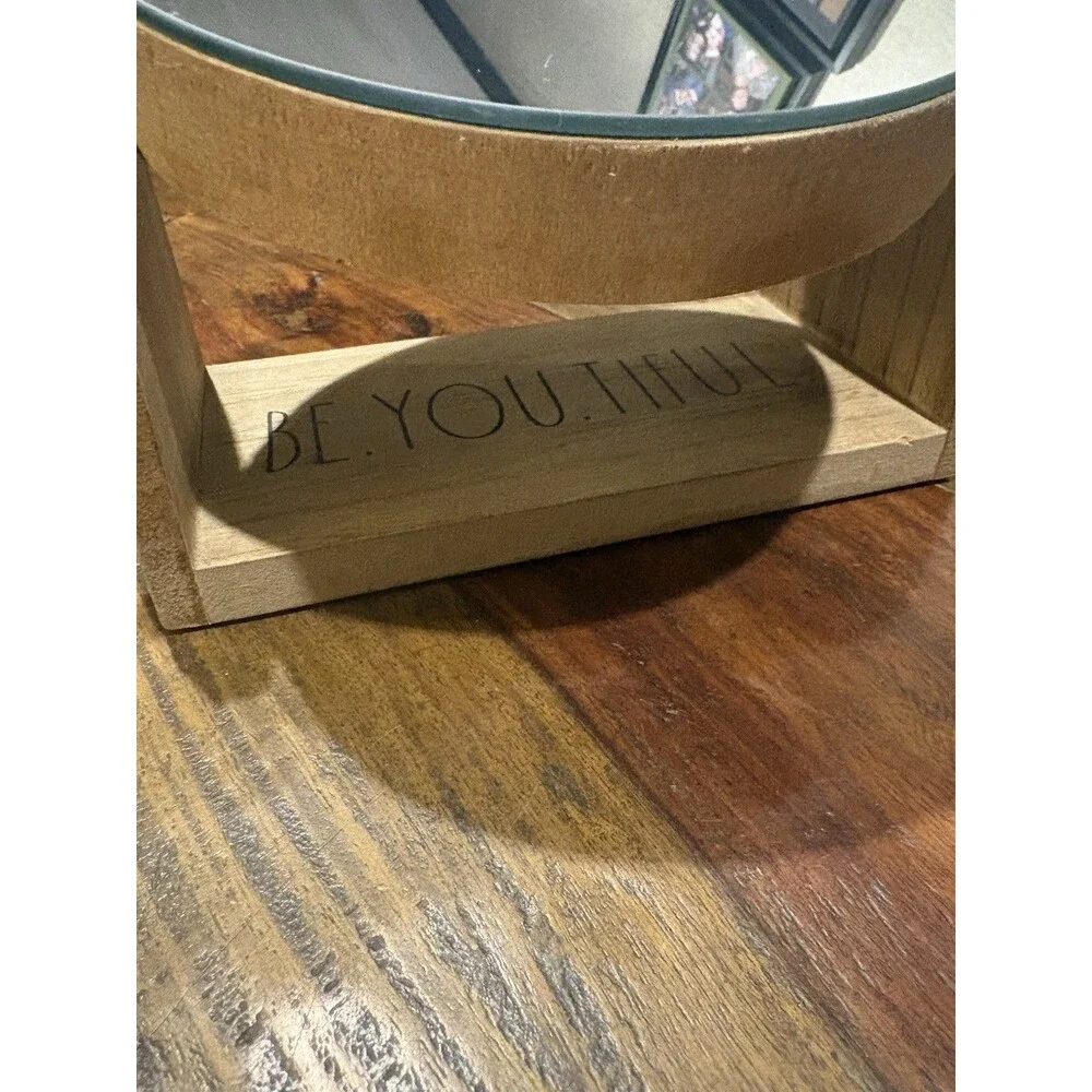 Rae Dunn Round Wooden Framed Vanity Tabletop Mirror Modern Home Decor
